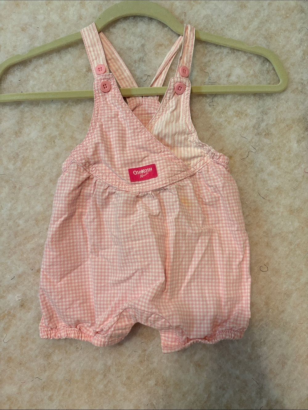 OshKosh B'gosh Pink Gingham Baby Romper with Button Straps